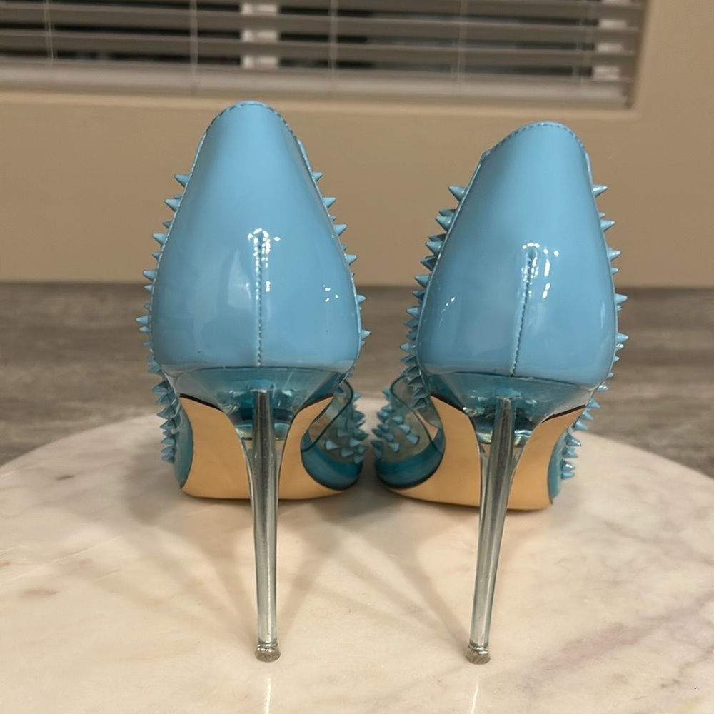 Steve Madden Transparent Blue Spiked Heels Size 8 - image 6